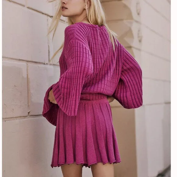 NEW Free People Kenzie Sweater Knit Set Small/Medium Cactus Rose Pink - Picture 2 of 6